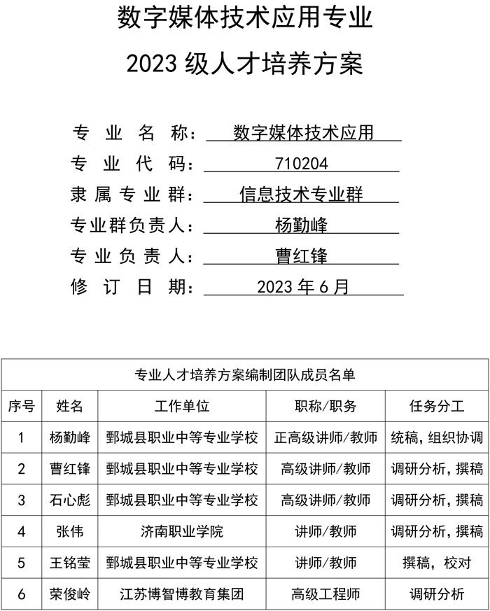 数字媒体技术应用专业人才培养方案