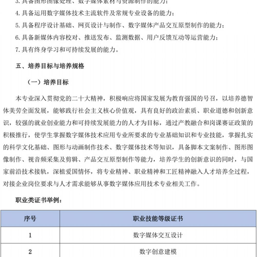 数字媒体技术应用专业人才培养方案