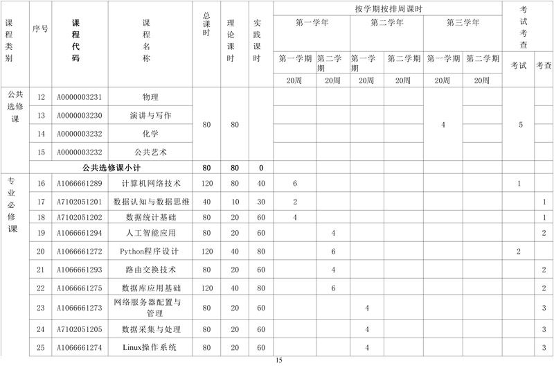 计算机专业(大数据方向)专业人才培养方案