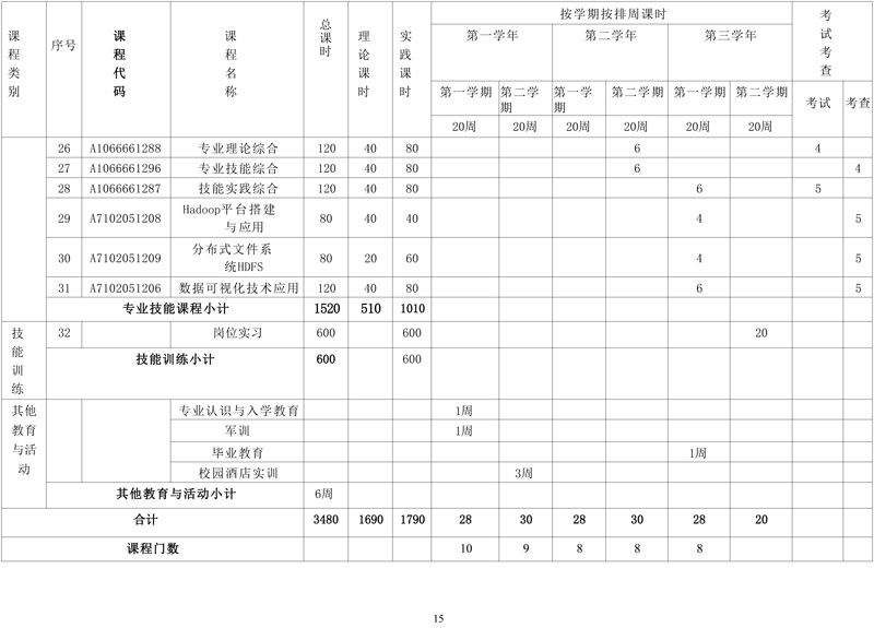 计算机专业(大数据方向)专业人才培养方案