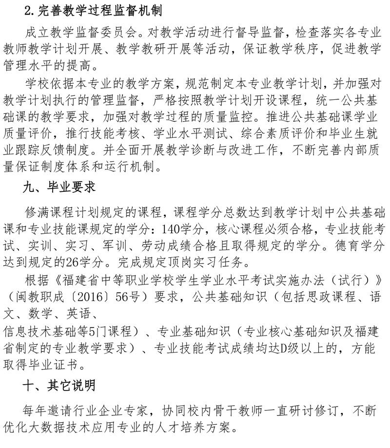 计算机专业(大数据方向)专业人才培养方案